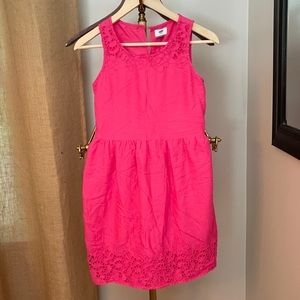 Hot pink cotton dress with eyelet details